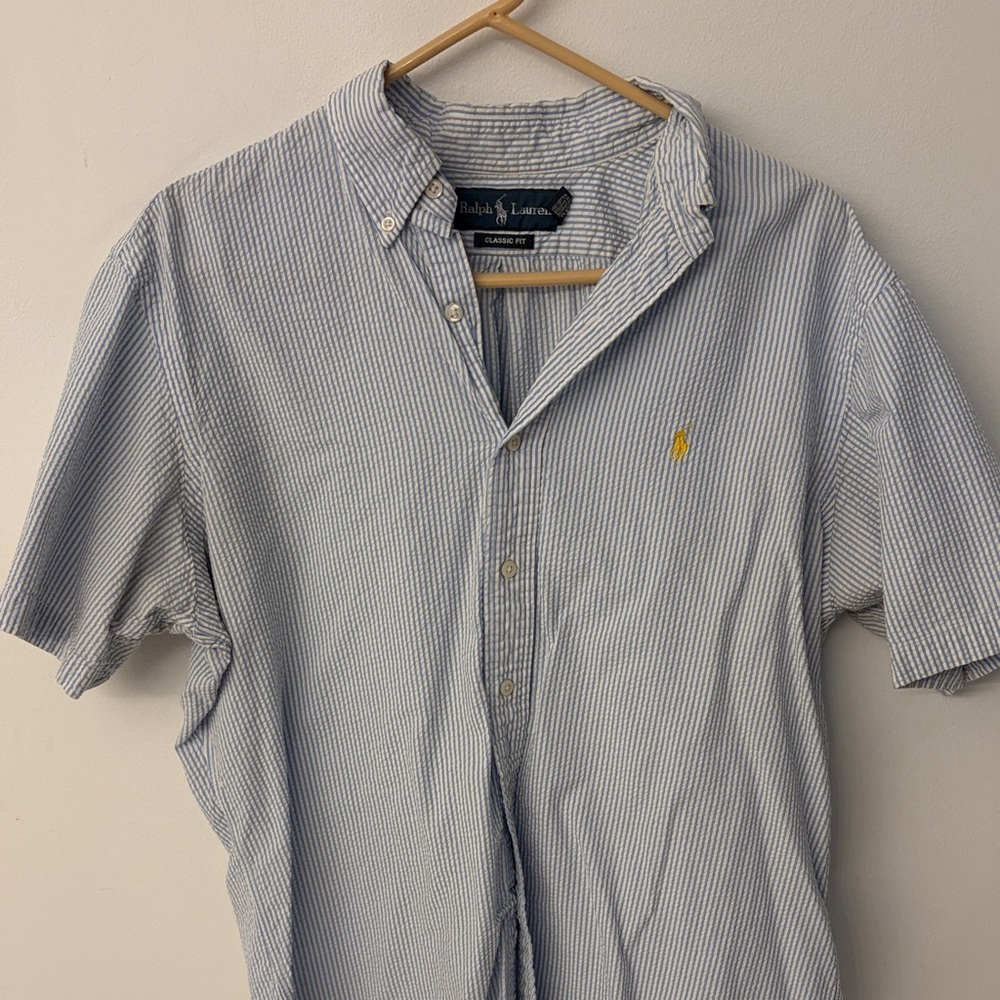 Ralph Lauren Men's Blue and White Striped Shirt